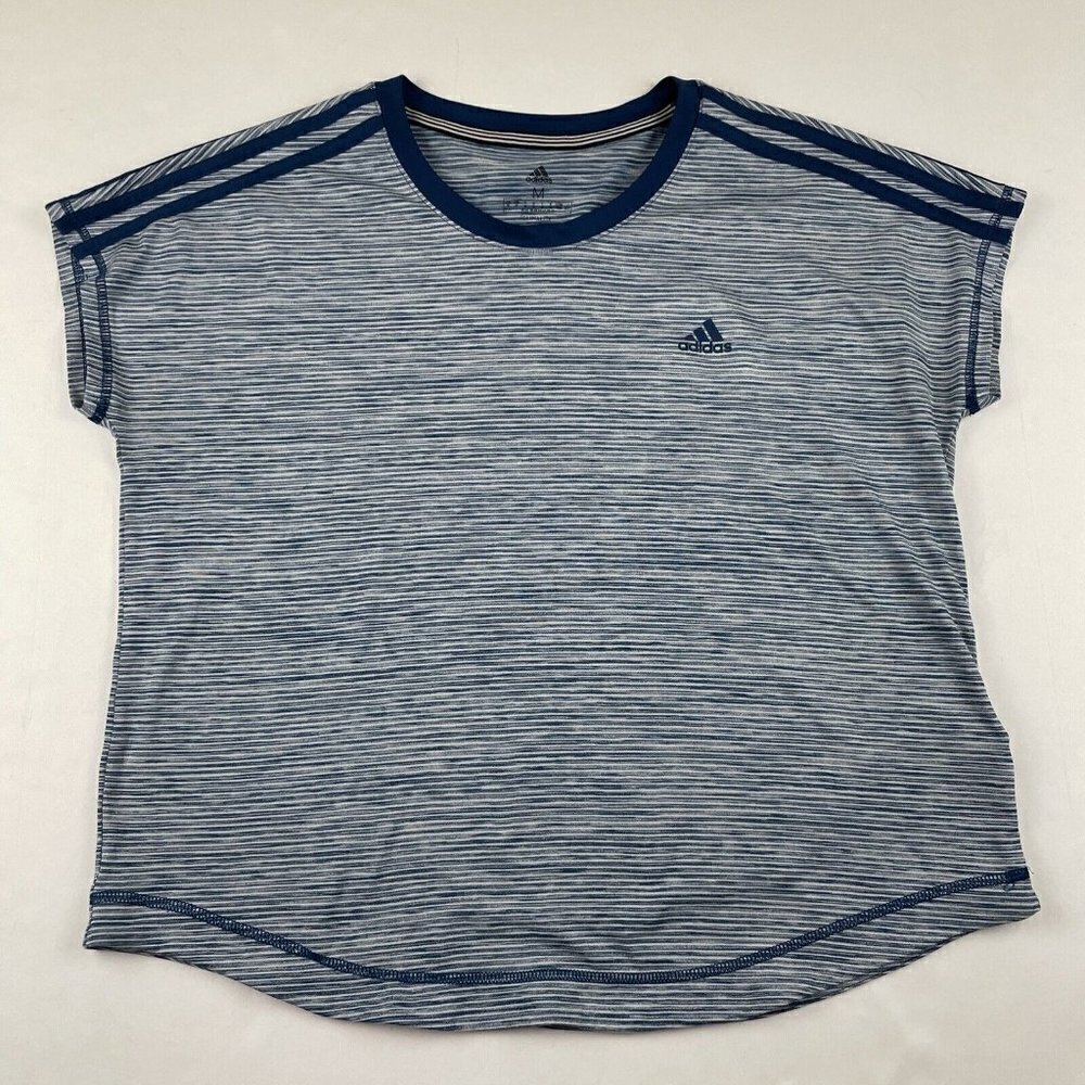 Adidas Climalite Active T-Shirt Top Women’s M Striped Short Sleeve Poly Stretch